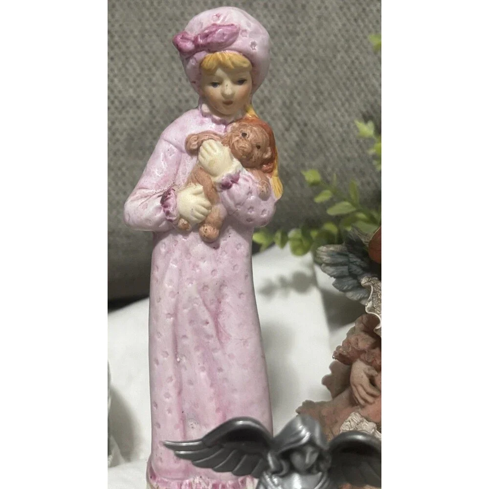 Vintage Angel Figurine Lot Girls Trinket Box Plate Cottagecore Decor Shabby Chic